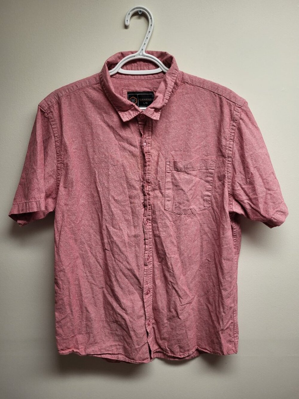 West 49 Men's Pink Short Sleeve Button-Up Shirt Size Large 100% Cotton